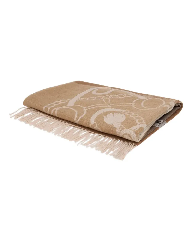 Etro equine heraldic-motif wool throw blanket (140 x 180cm) - Nude Nude