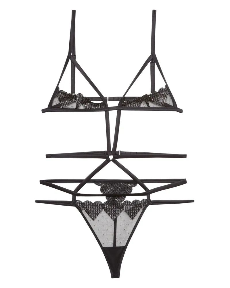 Fleur Du Mal Bondage-Body mit Herzstickerei - Schwarz Schwarz