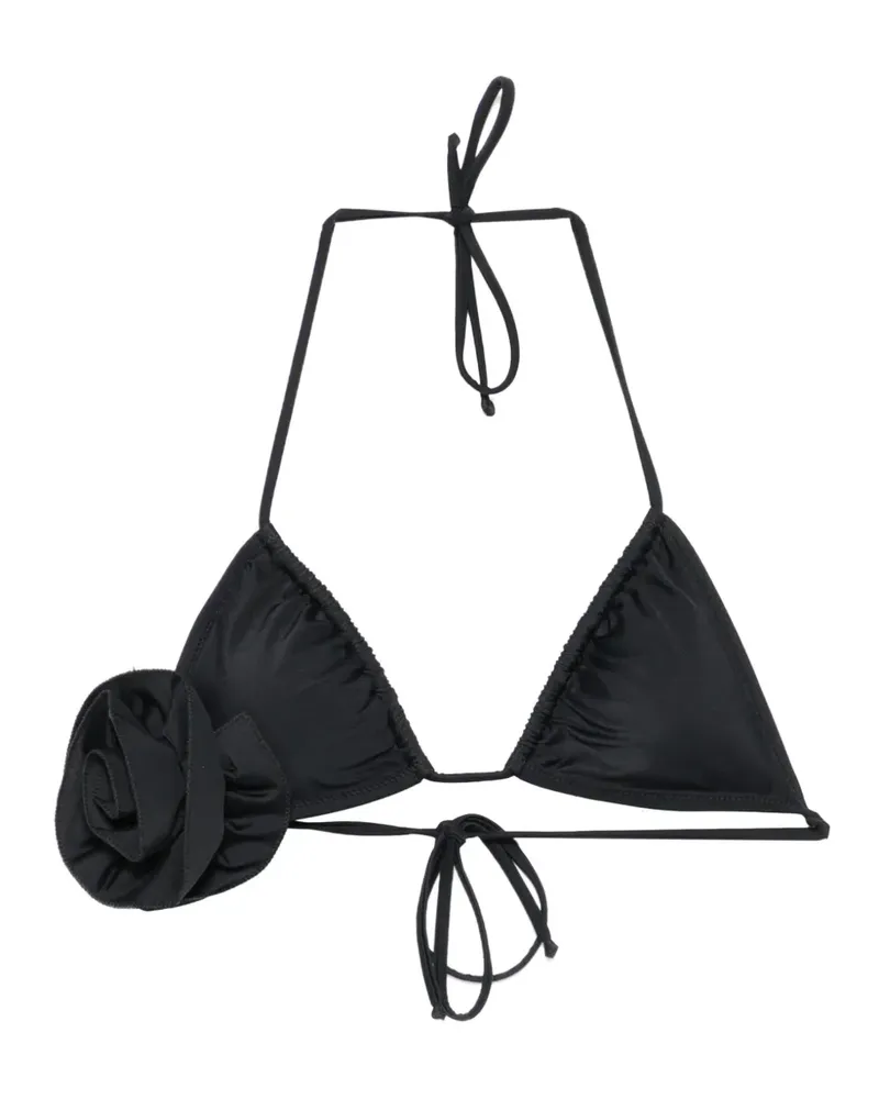 Moschino floral-appliqué triangle bikini top - Schwarz Schwarz