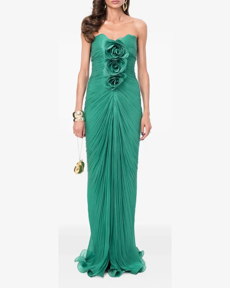 Ana Radu Midikleid mit Blumenapplikation - Grün Grün