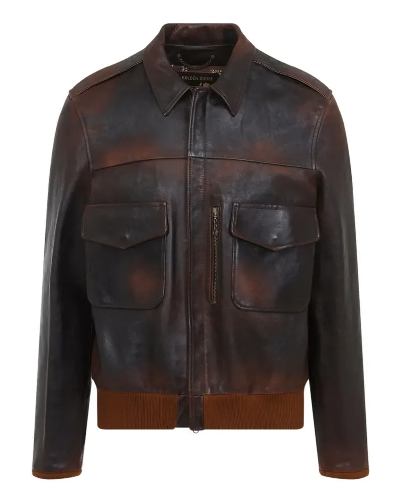 Golden Goose flap-pockets leather jacket - Braun Braun