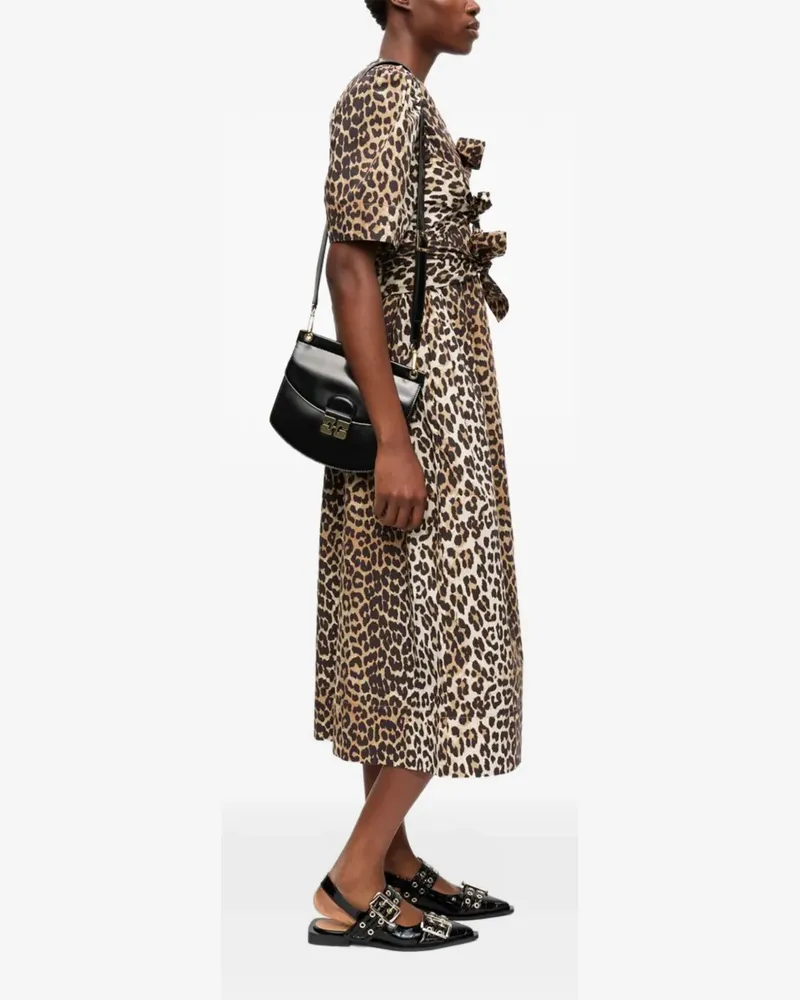 Ganni bow-detailed leopard-print midi dress - Nude Nude