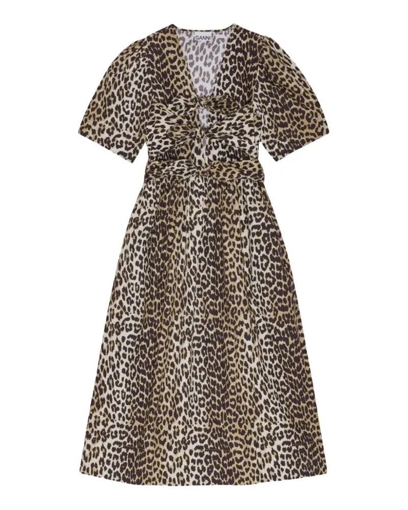 Ganni Midikleid mit Leopardenprint und Schleife - Nude Nude
