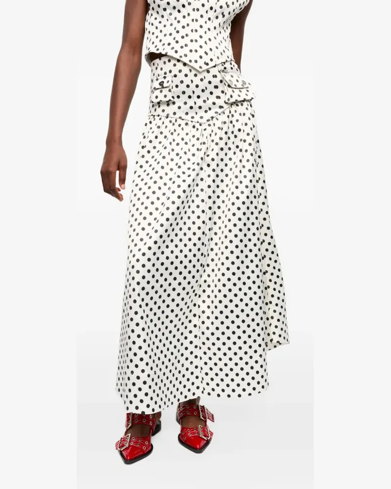 Ganni Maxirock mit Polka Dots - Weiß Weiß