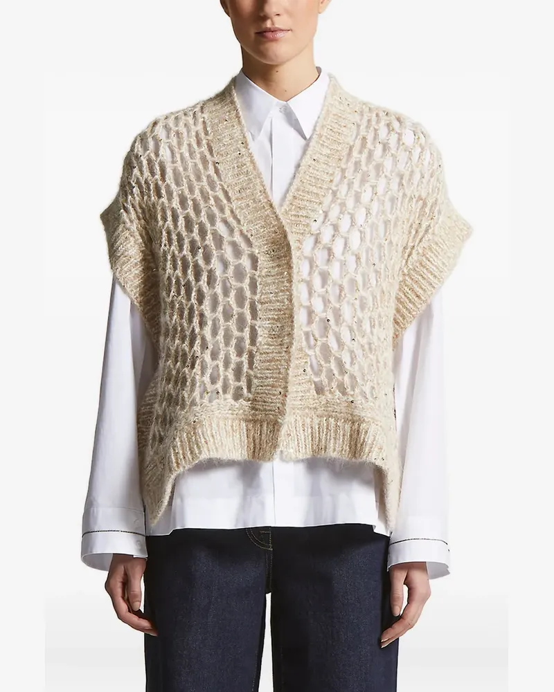 Peserico Paillettencardigan aus Maxi-Mesh - Nude Nude