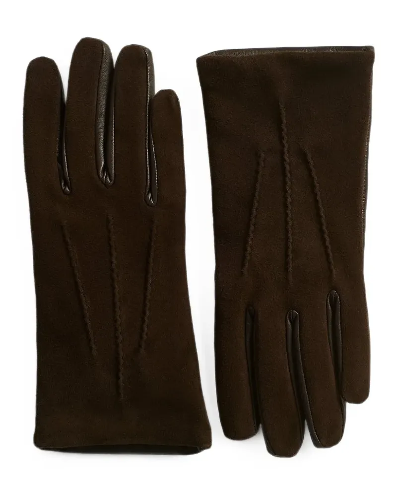 Kiton Handschuhe in Wildlederoptik mit Ziernähten - Braun Braun