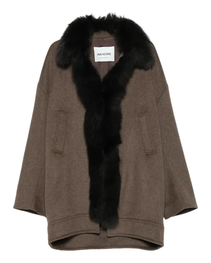 AVA ADORE Oversized-Mantel mit Pelzbesatz - Braun Braun