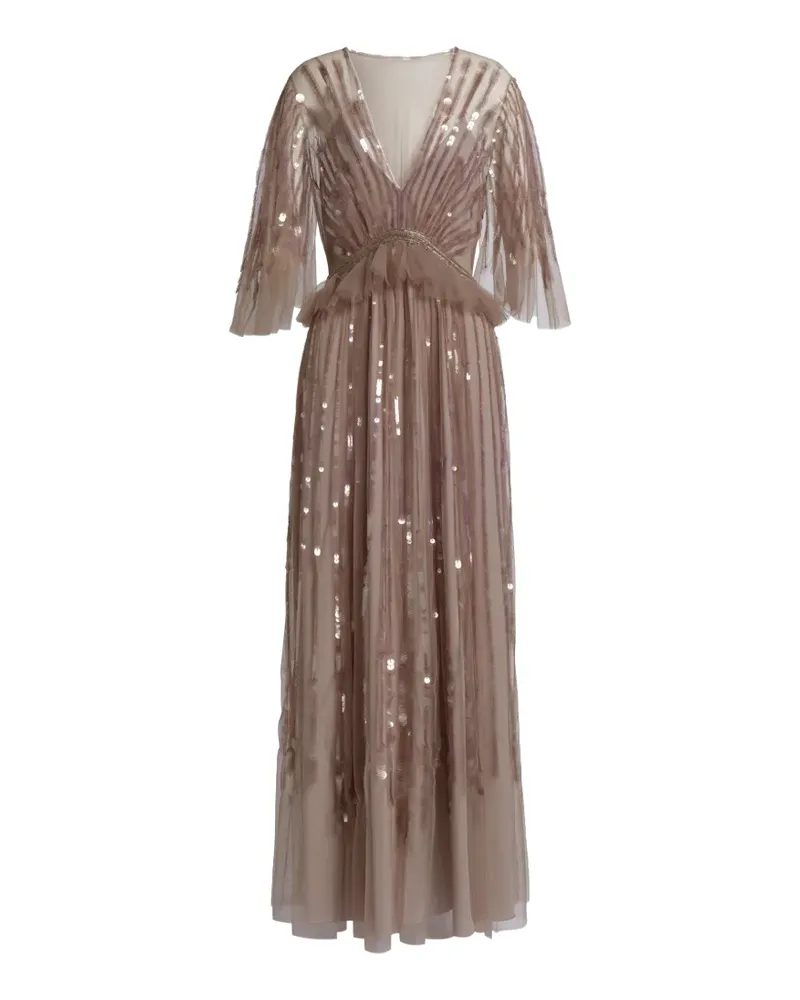 Alberta Ferretti Gerüschtes Maxikleid mit Pailletten - Nude Nude