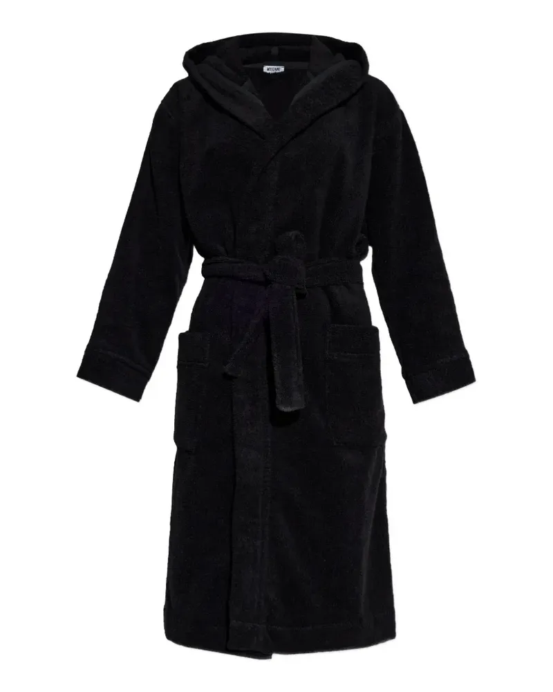 Moschino logo-patch hooded dressing gown - Schwarz Schwarz