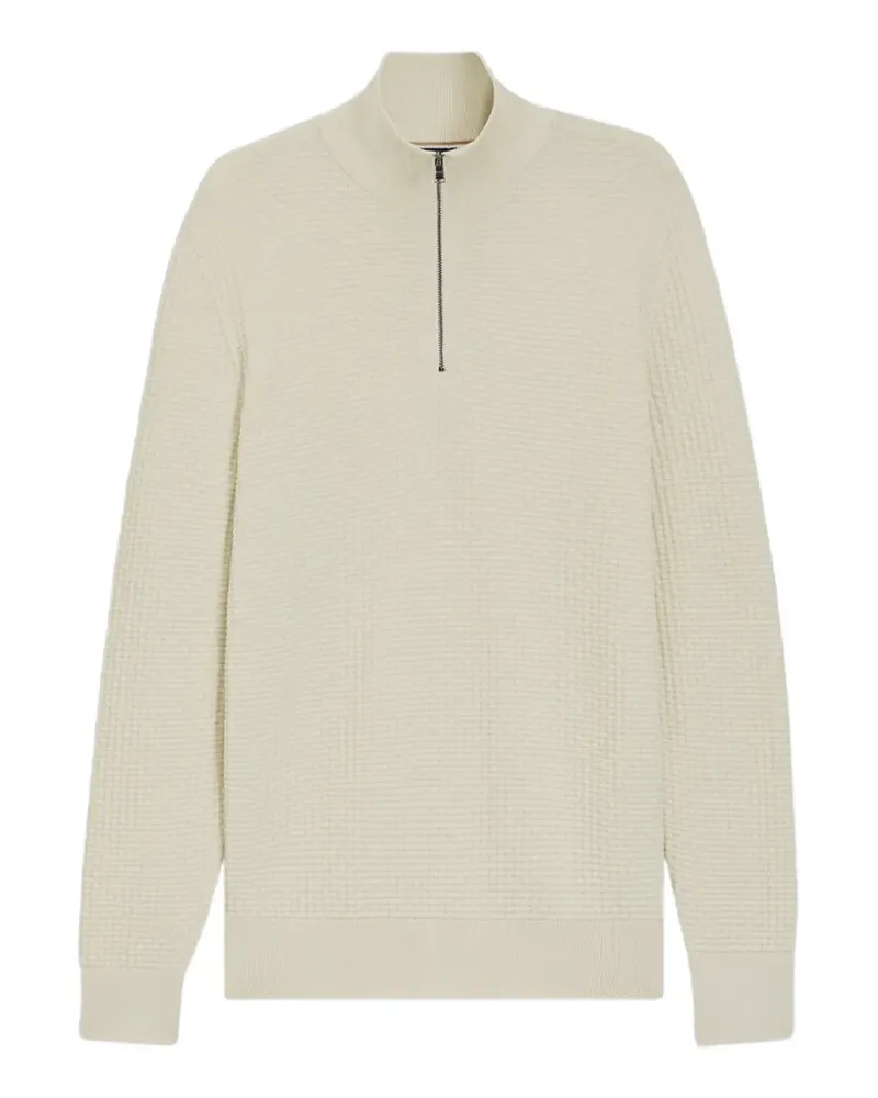 HUGO BOSS Waffelstrick-Pullover mit Viertelreißverschluss - Weiß Weiß
