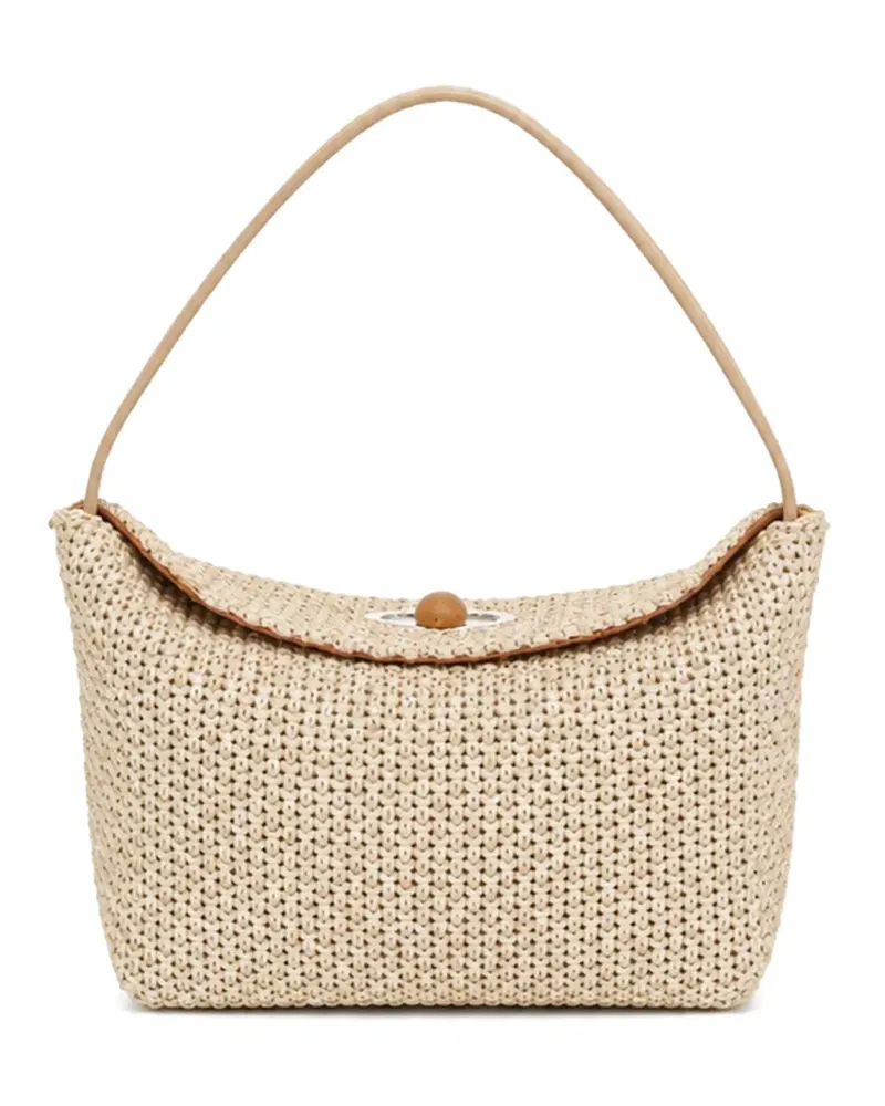 Christopher Esber Mini Tote Bag aus Raffiabast mit Drehverschluss - Nude Nude