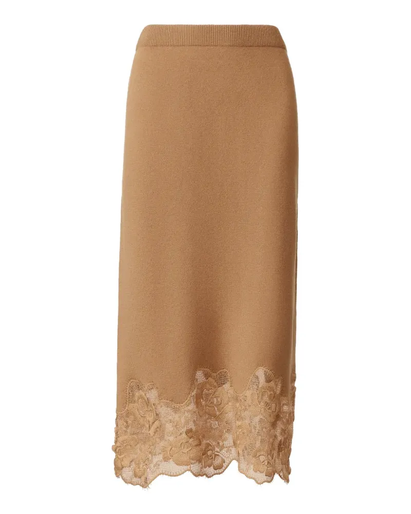 Fabiana Filippi lace-trim knitted midi skirt - Nude Nude