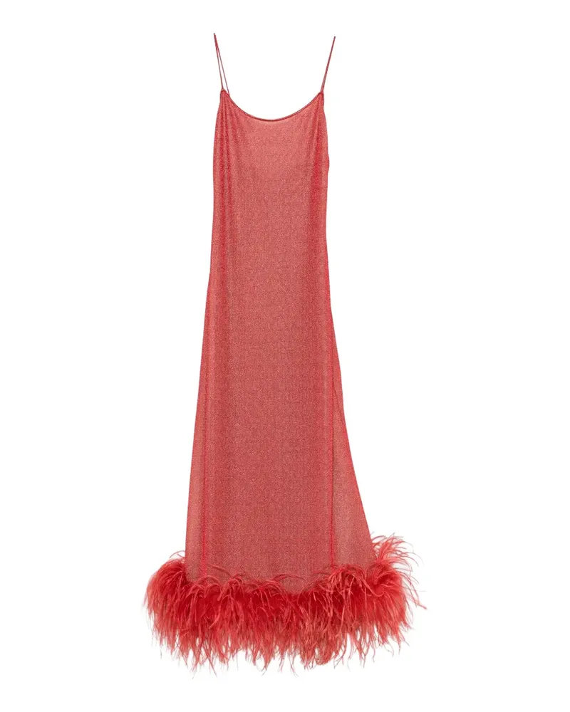 Oséree Lumière Plumage feather-trim maxi dress - Rot Rot