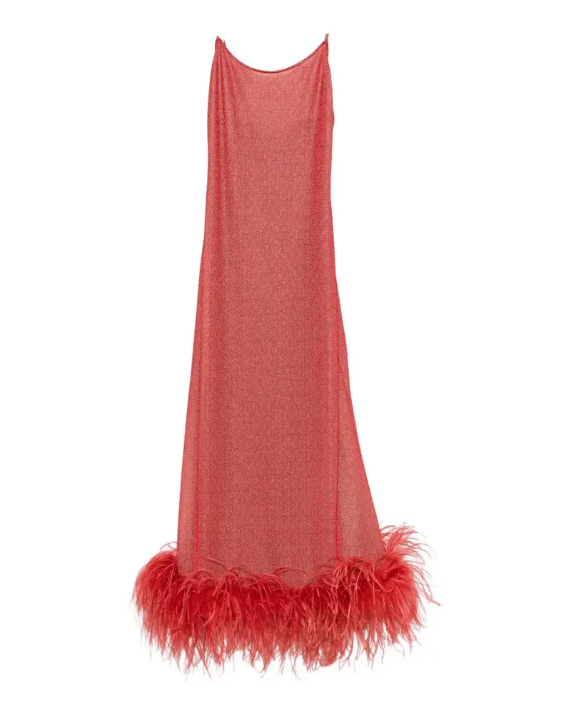 Oséree Lumière Plumage feather-trim maxi dress - Rot Rot