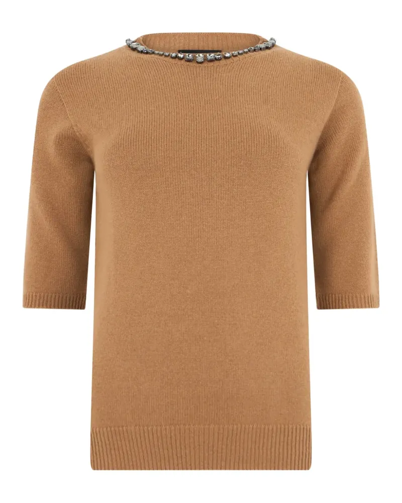 Fabiana Filippi Pullover mit Kristallen aus Strick - Braun Braun