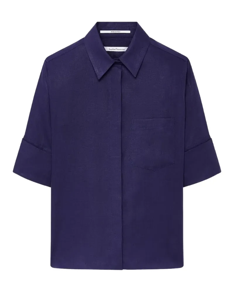 Another Tomorrow French cuff linen blouse - Blau Blau