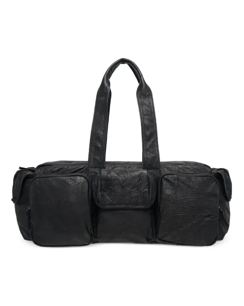 Yohji Yamamoto Schultertasche mit Knitteroptik - Schwarz Schwarz