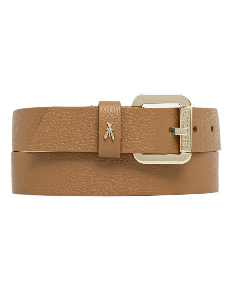 Patrizia Pepe logo-plaque pebbled-leather belt - Braun Braun