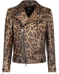 Dolce & Gabbana Lederjacke mit Leoparden-Print Braun