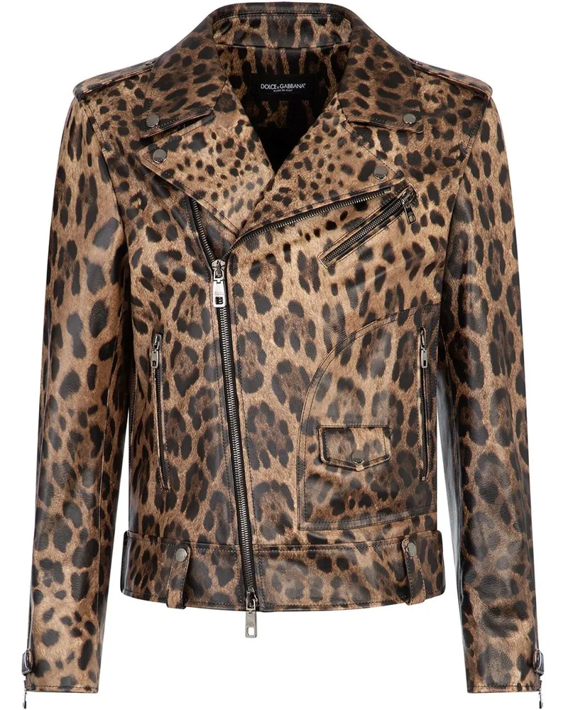 Dolce & Gabbana Lederjacke mit Leoparden-Print - Braun Braun