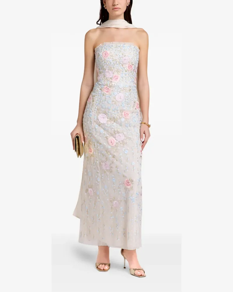 Needle & Thread floral-embellished strapless midi dress - Nude Nude