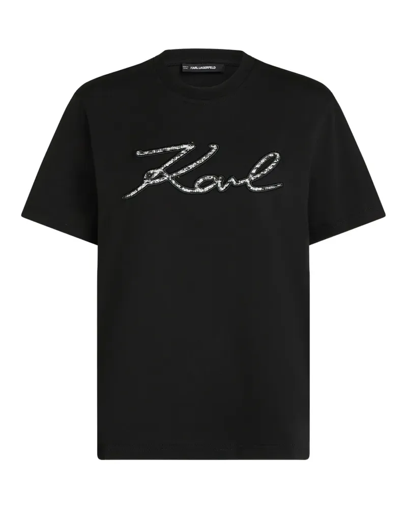 Karl Lagerfeld Signature T-Shirt aus Bouclé - Schwarz Schwarz