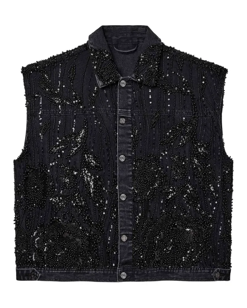 PURPLE BRAND bead-embellished denim vest - Schwarz Schwarz