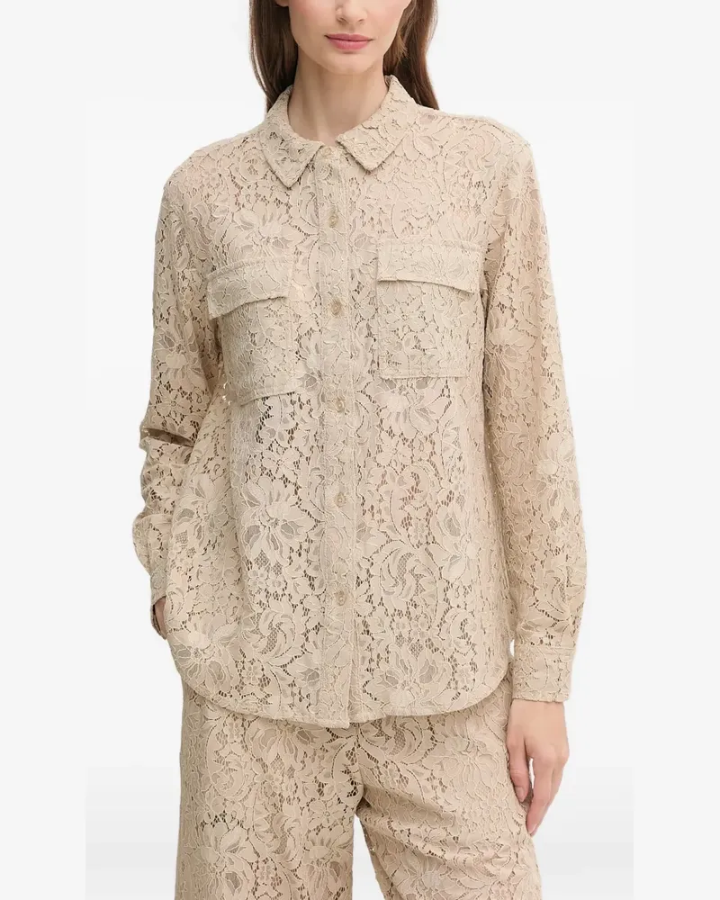DKNY lace-detail pocket shirt - Nude Nude
