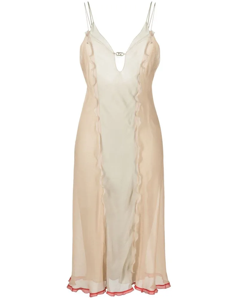 Fendi Mittellanges Chiffonkleid Nude