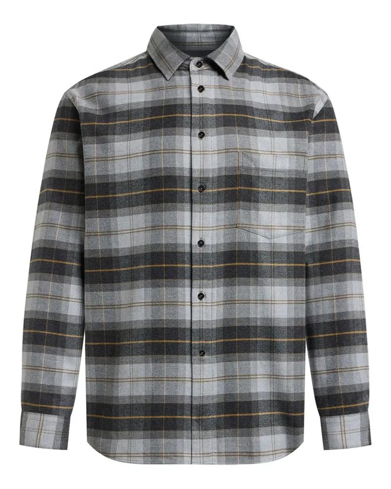 12 STOREEZ Kariertes Flanellhemd - Grau Grau