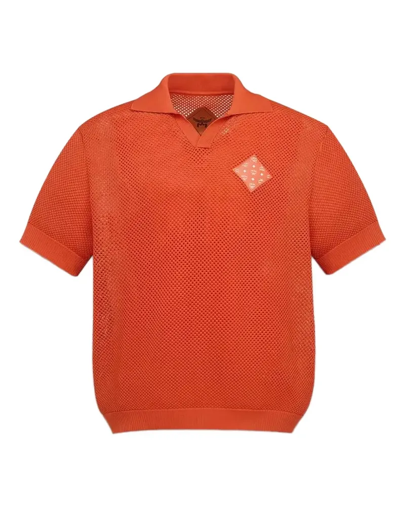MCM Lochstrick-Poloshirt mit Logo-Patch - Orange Orange