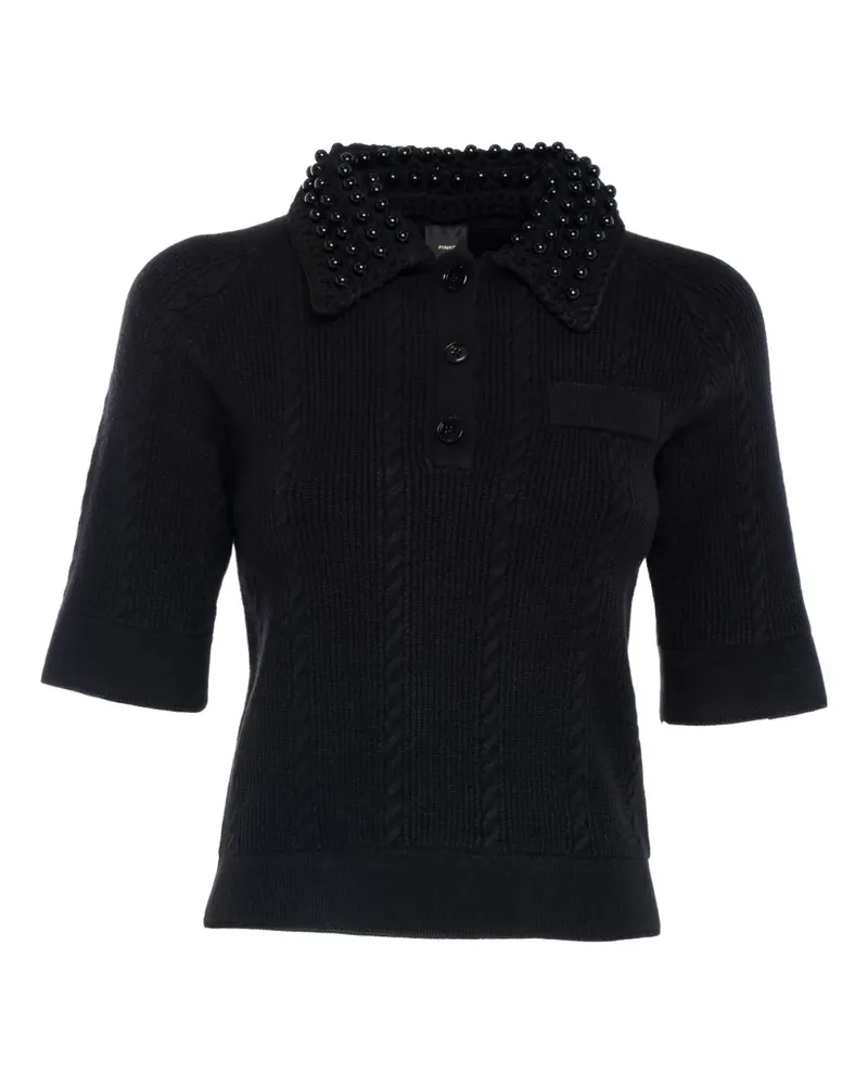 Pinko beaded-collar cable-knit knitted polo top - Schwarz Schwarz