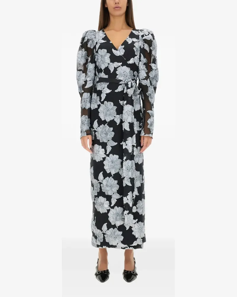 ROTATE Birger Christensen Flower Mesh-Maxikleid - Schwarz Schwarz
