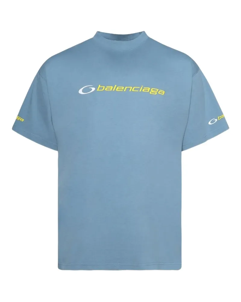Balenciaga T-Shirt mit Logo-Stickerei - Blau Blau