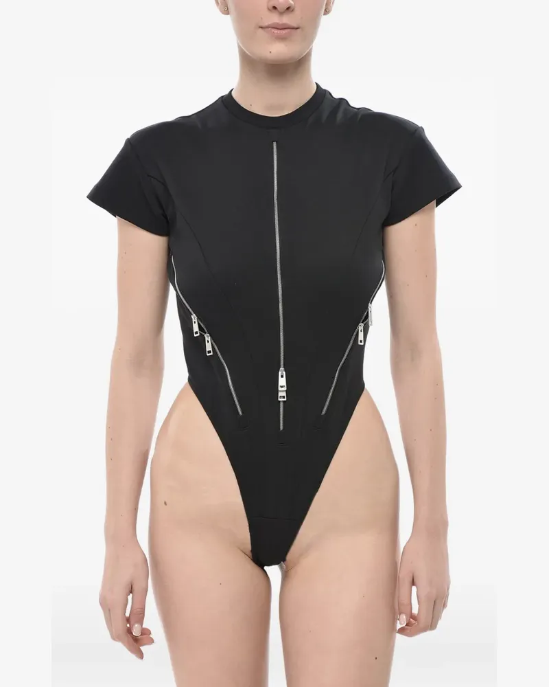 Thierry Mugler zip-detail short-sleeve bodysuit - Schwarz Schwarz