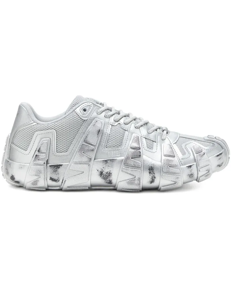 Diesel Griffe Mesh-Sneakers im Metallic-Look - Silber Silber