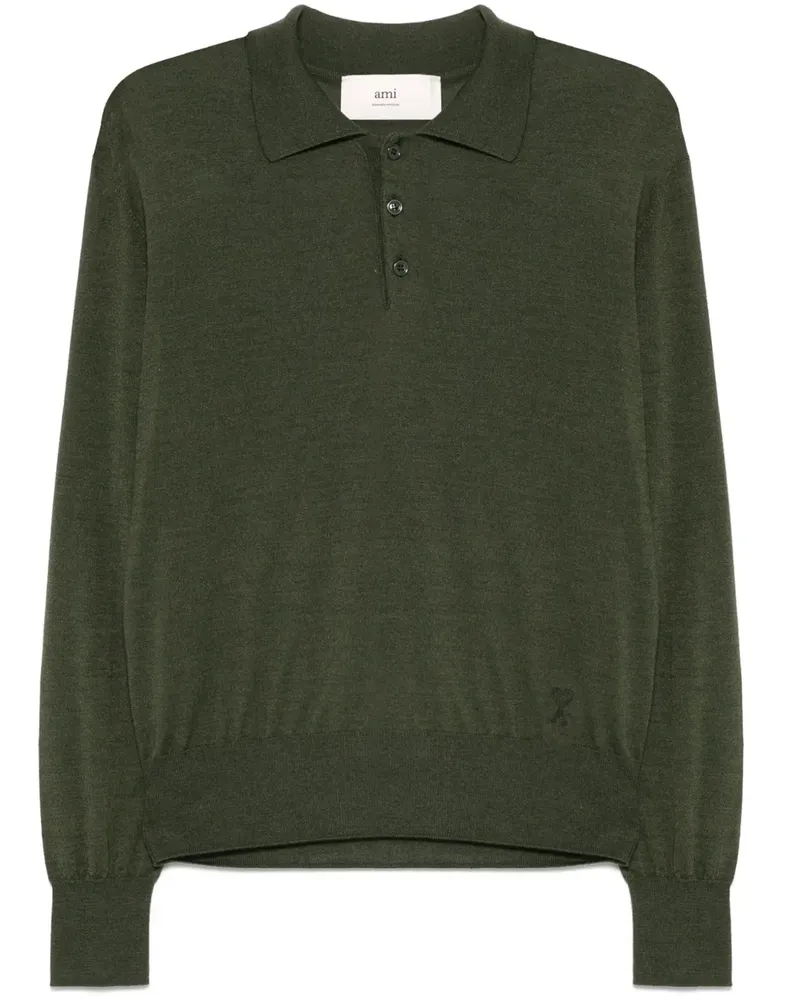 AMI Paris Fein gestricktes Poloshirt - Grün Grün