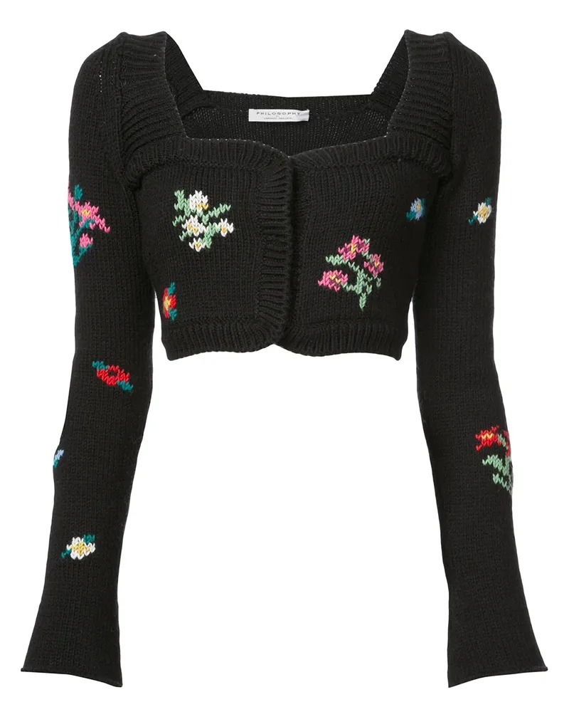 Philosophy Di Lorenzo Serafini Floraler Cropped-Pullover - Schwarz Schwarz