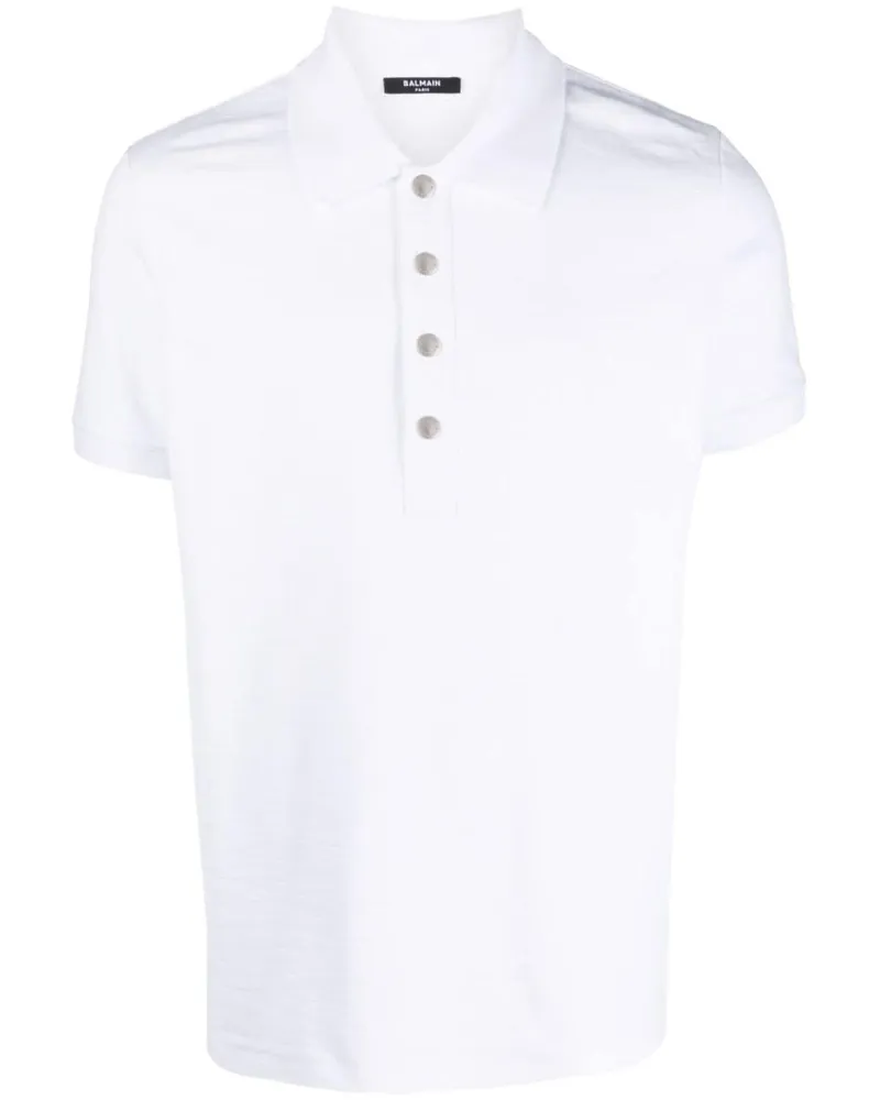 Balmain Pikee-Poloshirt mit Monogramm - Weiß Weiß
