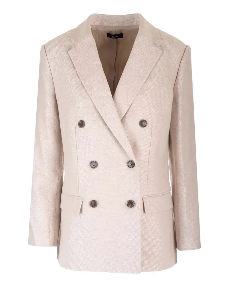 Theory double-breasted linen-twill blazer - Nude Nude