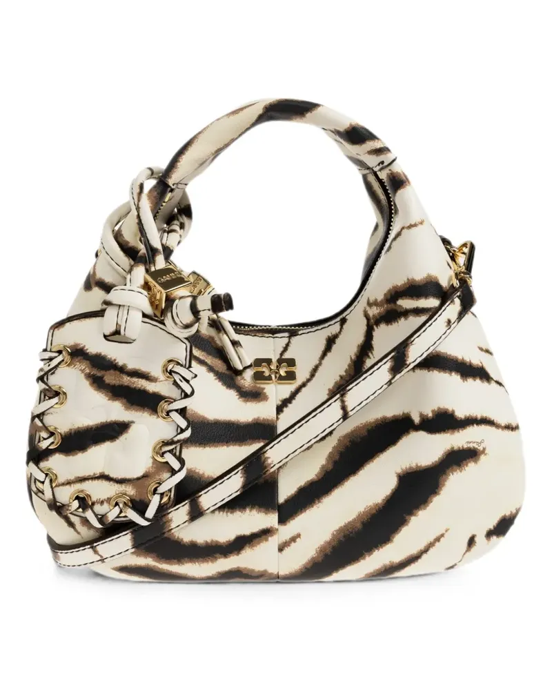 Ganni tiger-print knotted tote bag - Nude Nude