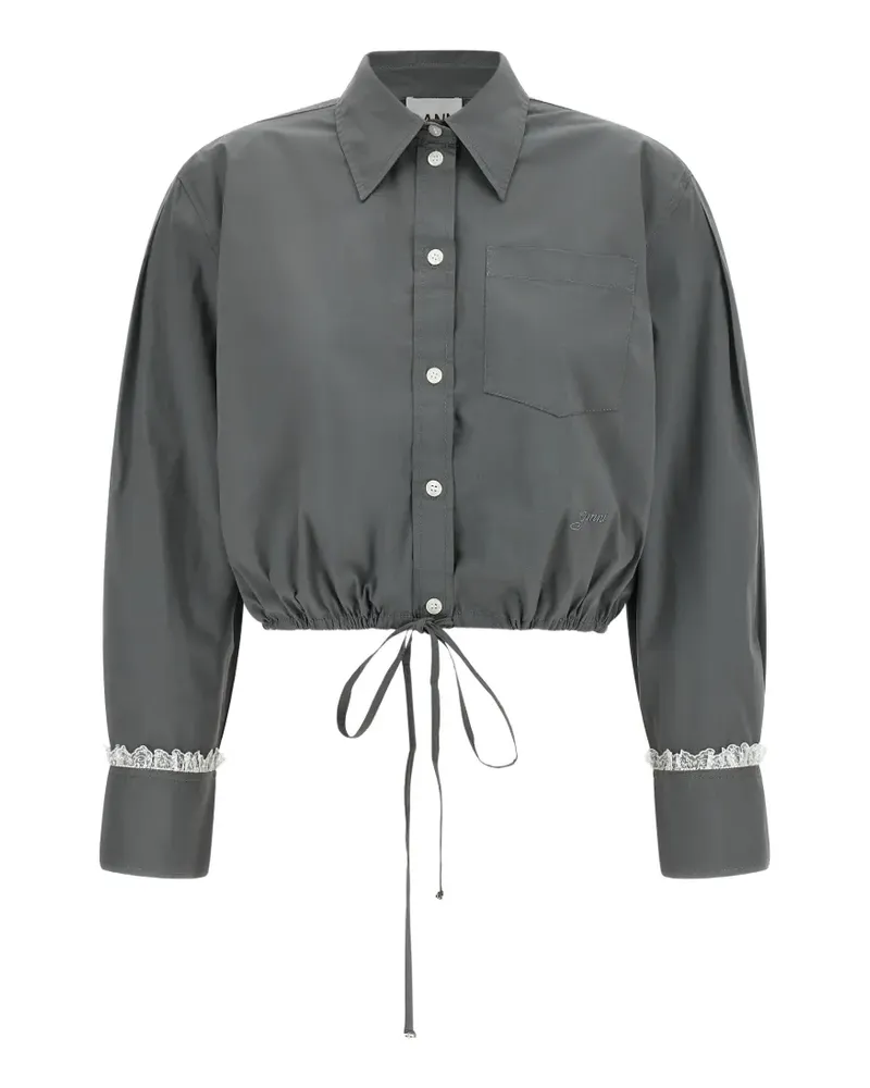 Ganni Cropped-Hemd mit Spitzenborten - Grau Grau