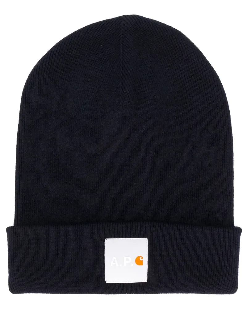 A.P.C. A.P.C. x Carhartt 'WIP' gerippte Beanie mit Logo - Blau Blau