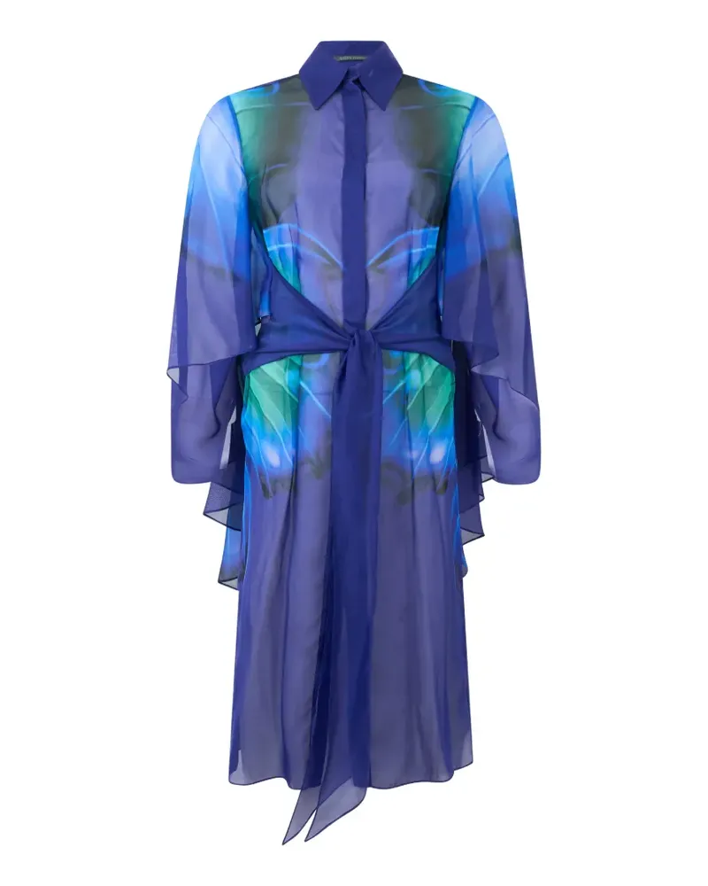 Alberta Ferretti silk long-sleeve midi dress - Blau Blau