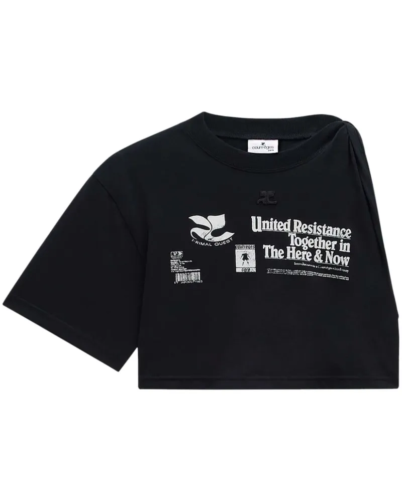 Courrèges Asymmetrisches Cropped-T-Shirt - Schwarz Schwarz