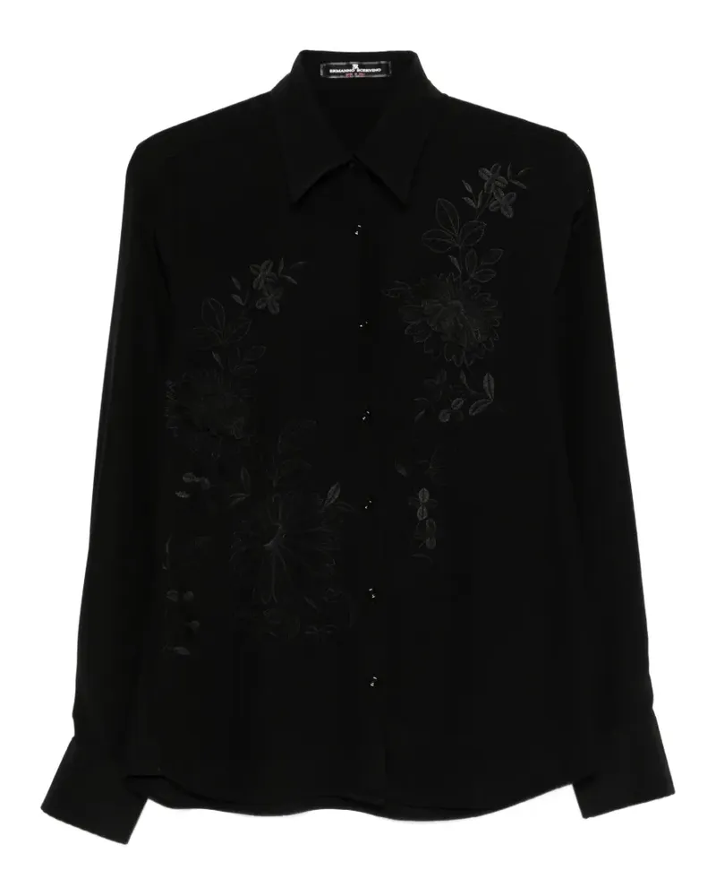 Ermanno Scervino floral-embroidered silk shirt - Schwarz Schwarz