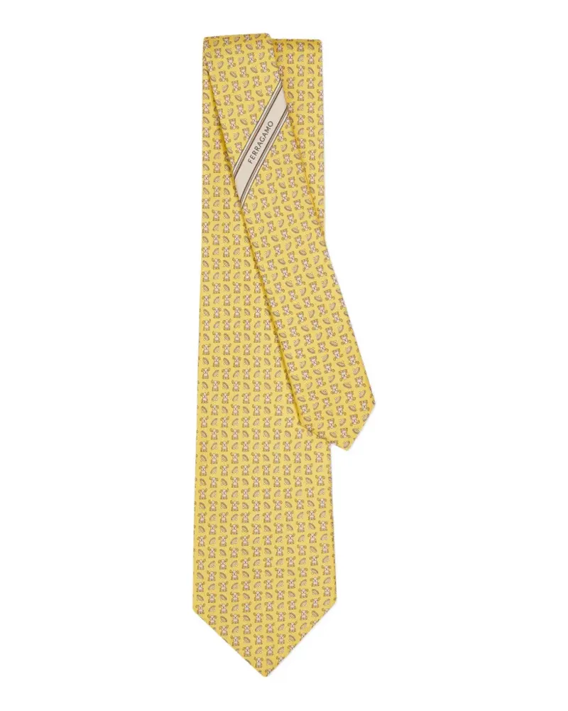 Ferragamo Seidenkrawatte mit Fido Print - Gelb Gelb