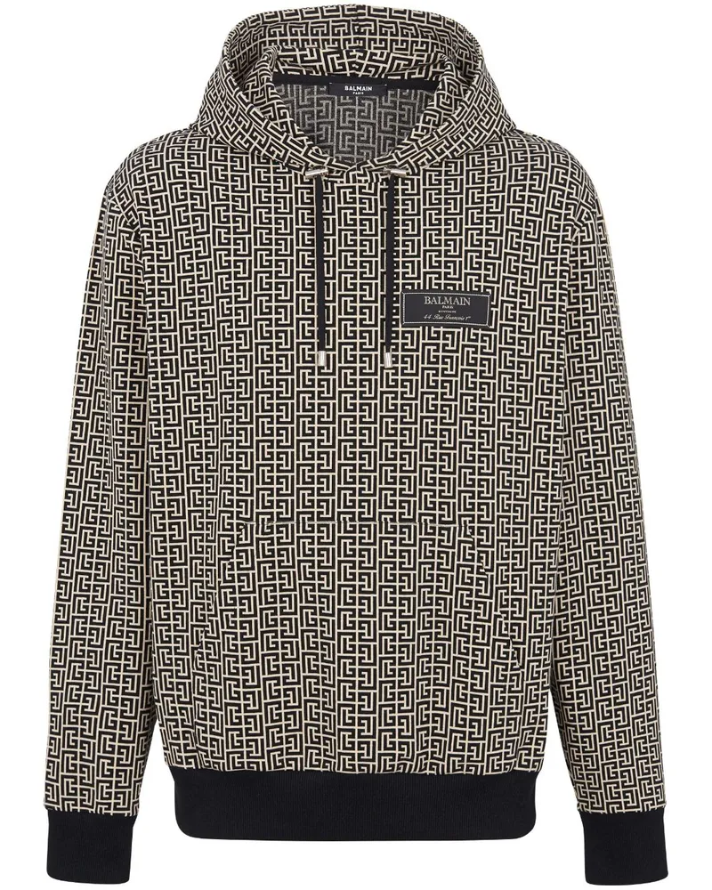 Balmain Jacquard-Hoodie mit Logo-Applikation Schwarz