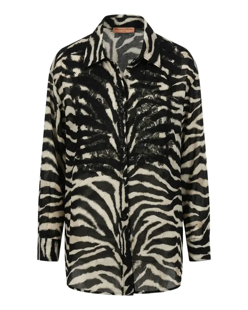 Ermanno Scervino zebra-print lace-embroidered shirt - Nude Nude