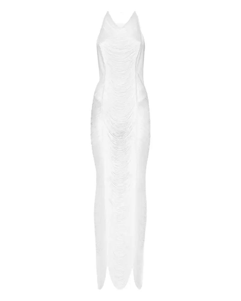 Philipp Plein Midikleid mit Fransen - "01 white "01